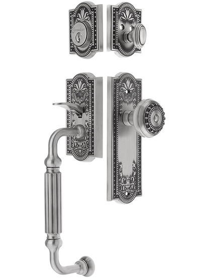 Parthenon Entry Lock Set in Antique Pewter Finish with Parthenon Knob and